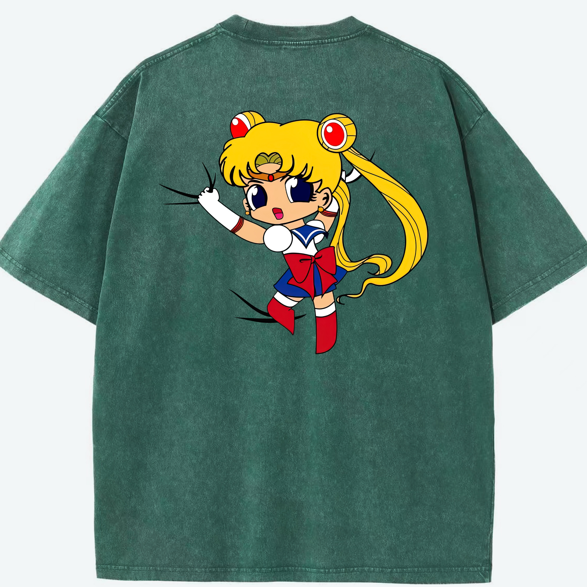 （画像用） 美少女戦士セーラームーン 月野 うさぎ つきの うさぎ Sailor Moon Tsukino Usagi 綿100% ヴィンテージ風 半袖Tシャツ（背面プリント）